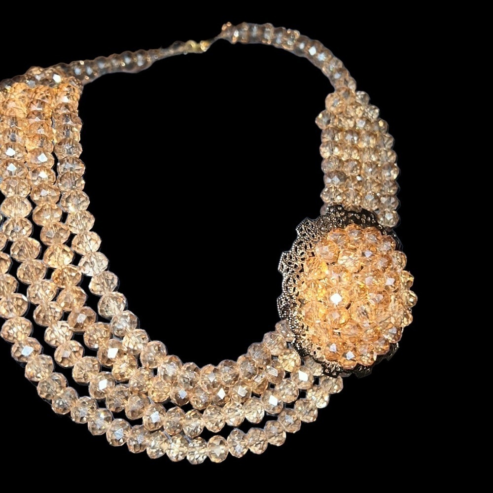 Fashion Hand crafted Multi Layered Crystal glass Beaded  Necklace